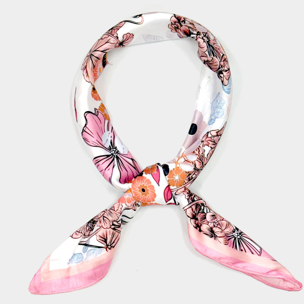 Earthy Floral Garden Printed Square Silky Satin Scarf