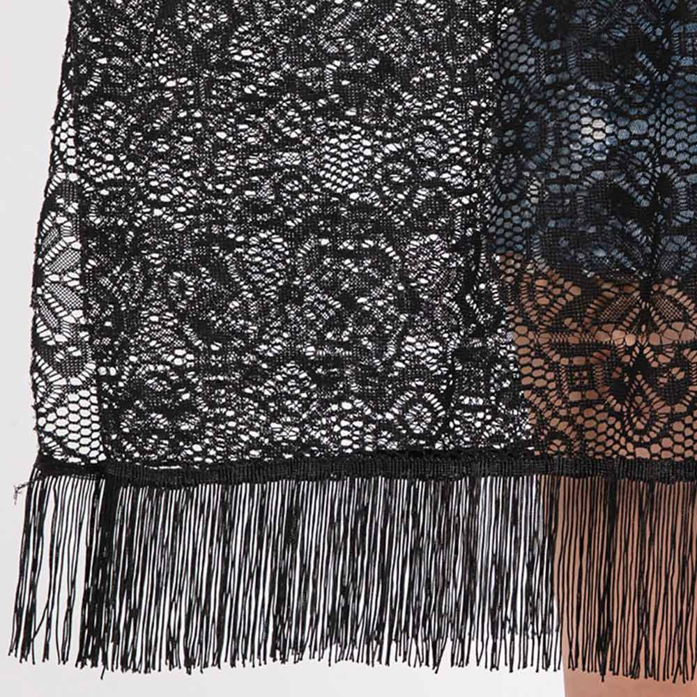 Flower Pattern Crochet Lace Tassel Cover Up Poncho