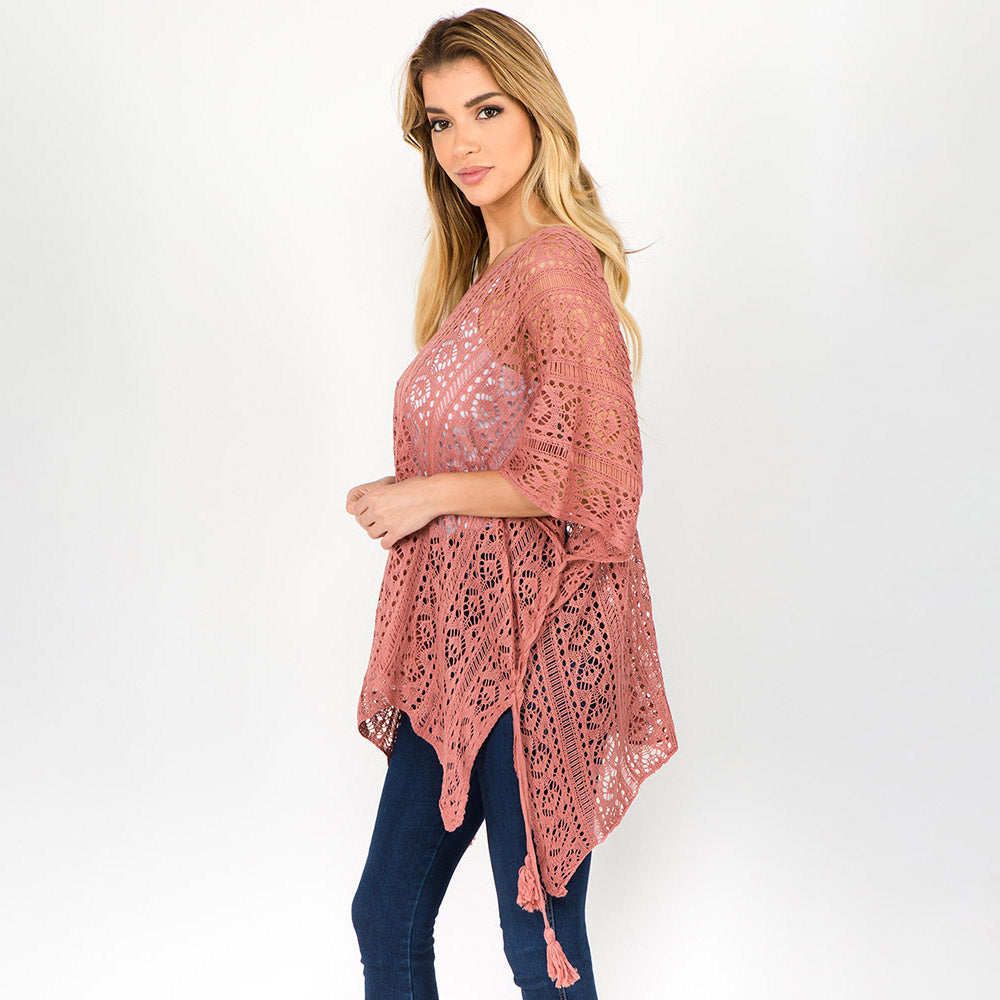 Boho Crochet Tassel Poncho Top
