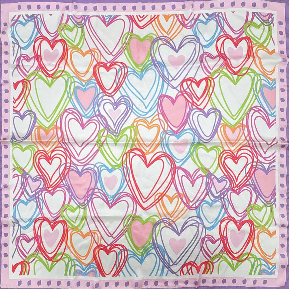 Colorful Heart Pattern Print Square Bandana Scarf