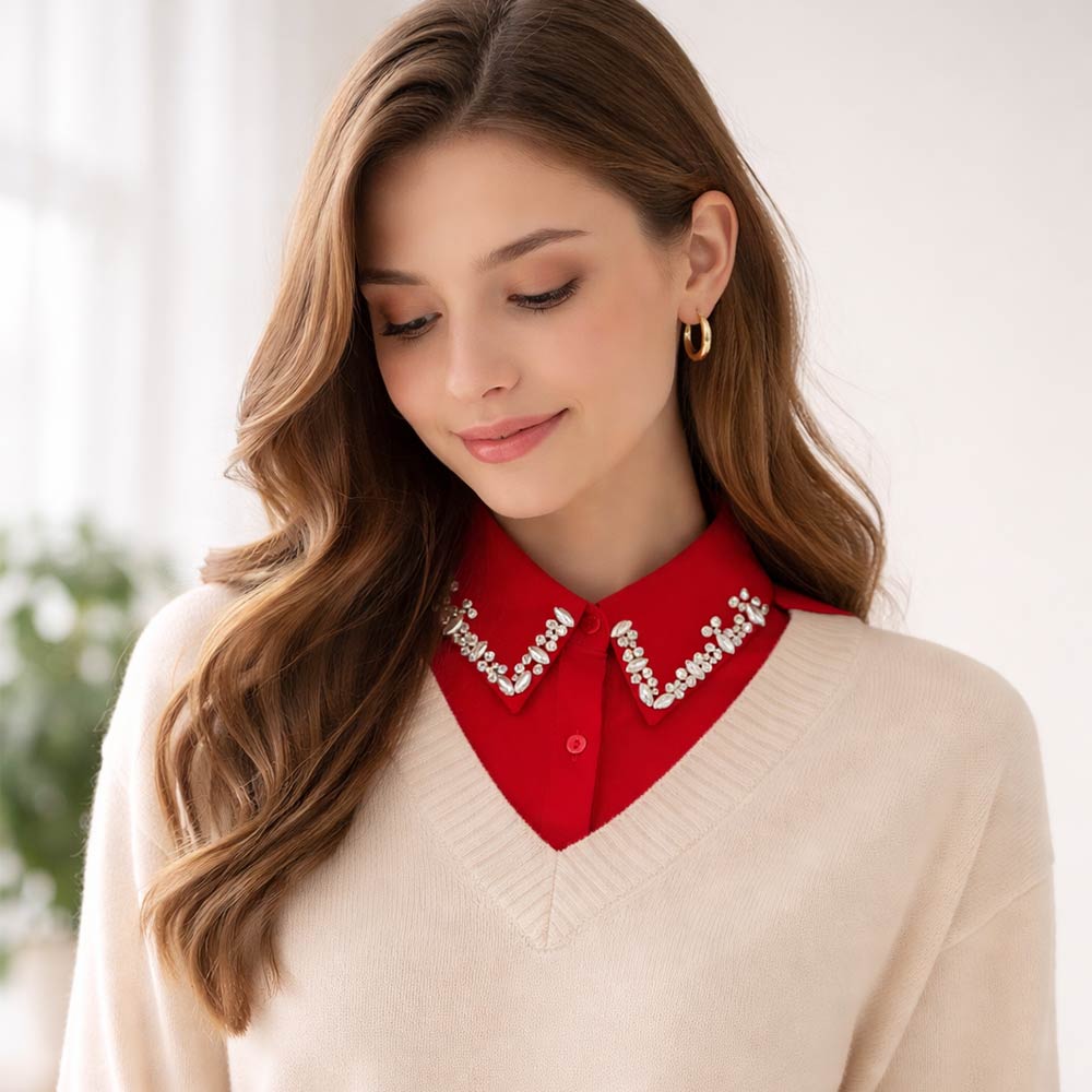 Rhinestone Collar Detachable Shirt Insert