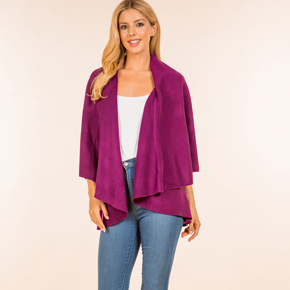 Open Front Solid Wrap Poncho
