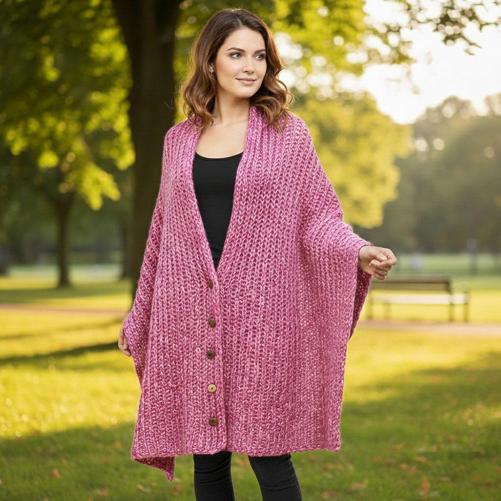 Button up Cardigan Effect Knit Yarn Shawl Scarf