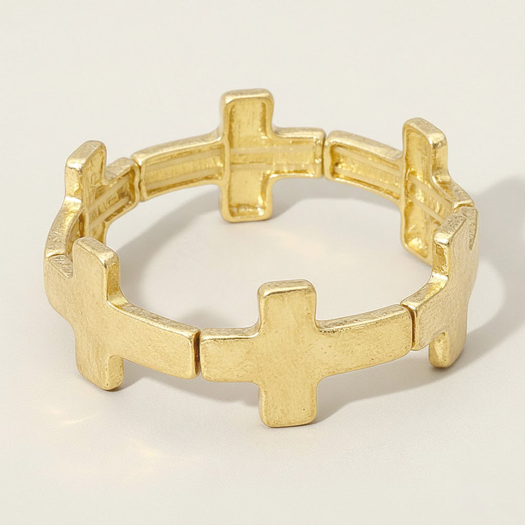 Women's Worn Metal Cross Stretch Bracelet