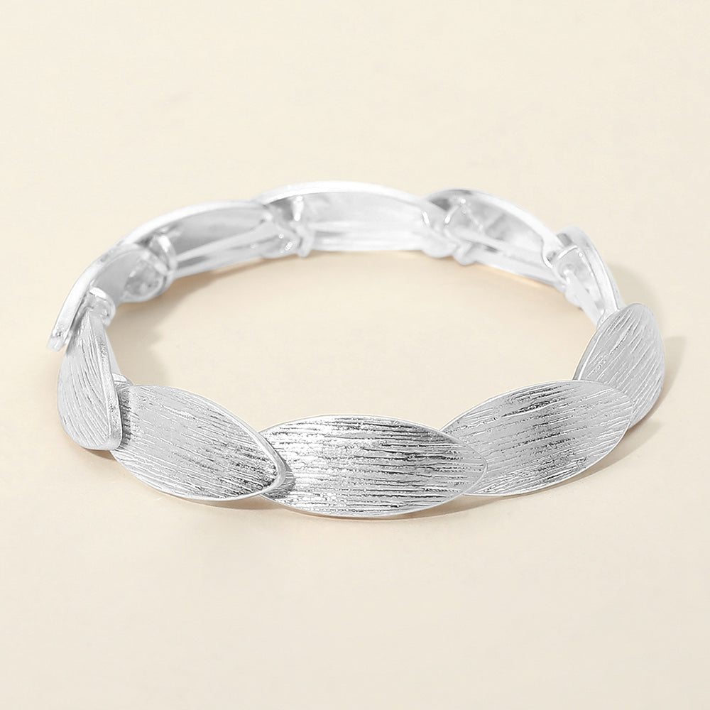 Textured Metal Oval Overlapped Beaded Stretch Bracelet