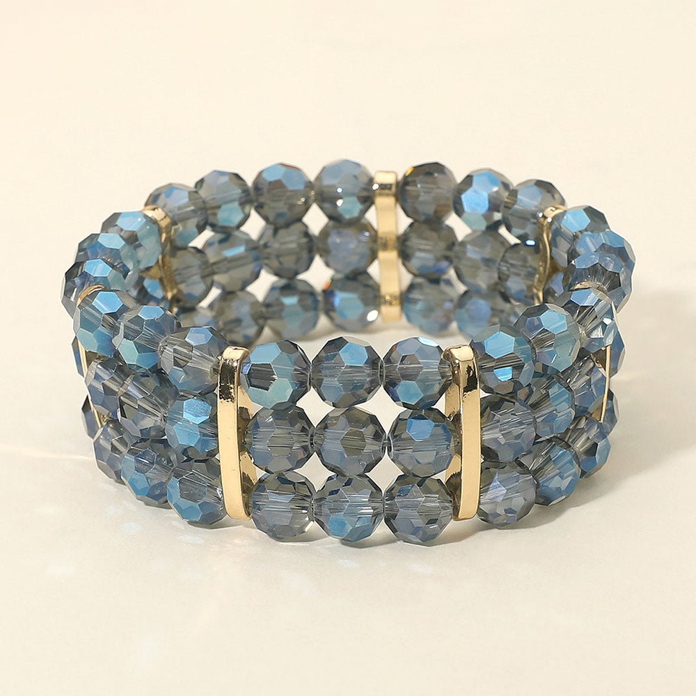 Triple Row Faceted Beaded Strand Stretch Bracelet