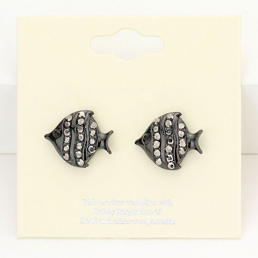 Crystal Pave Fish Stud Earrings