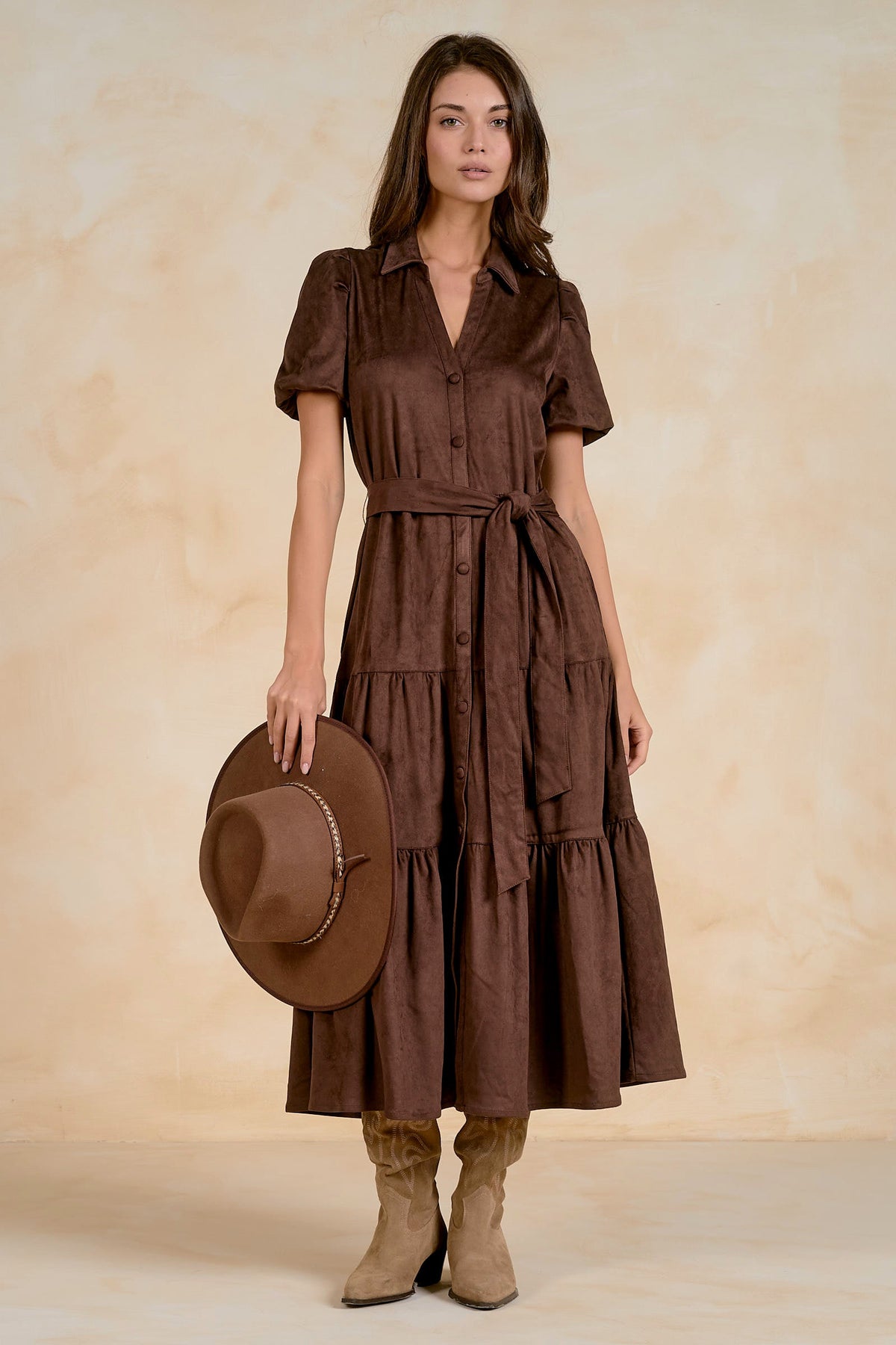 Janet Suede Midi Dress Chocolate