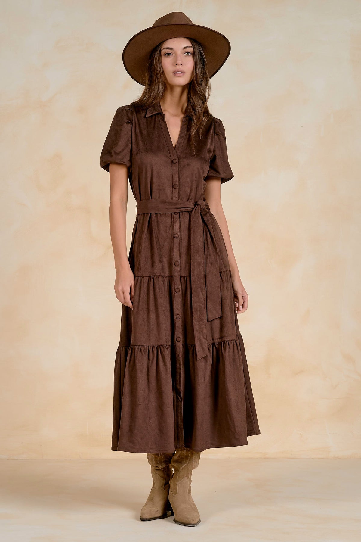 Janet Suede Midi Dress Chocolate