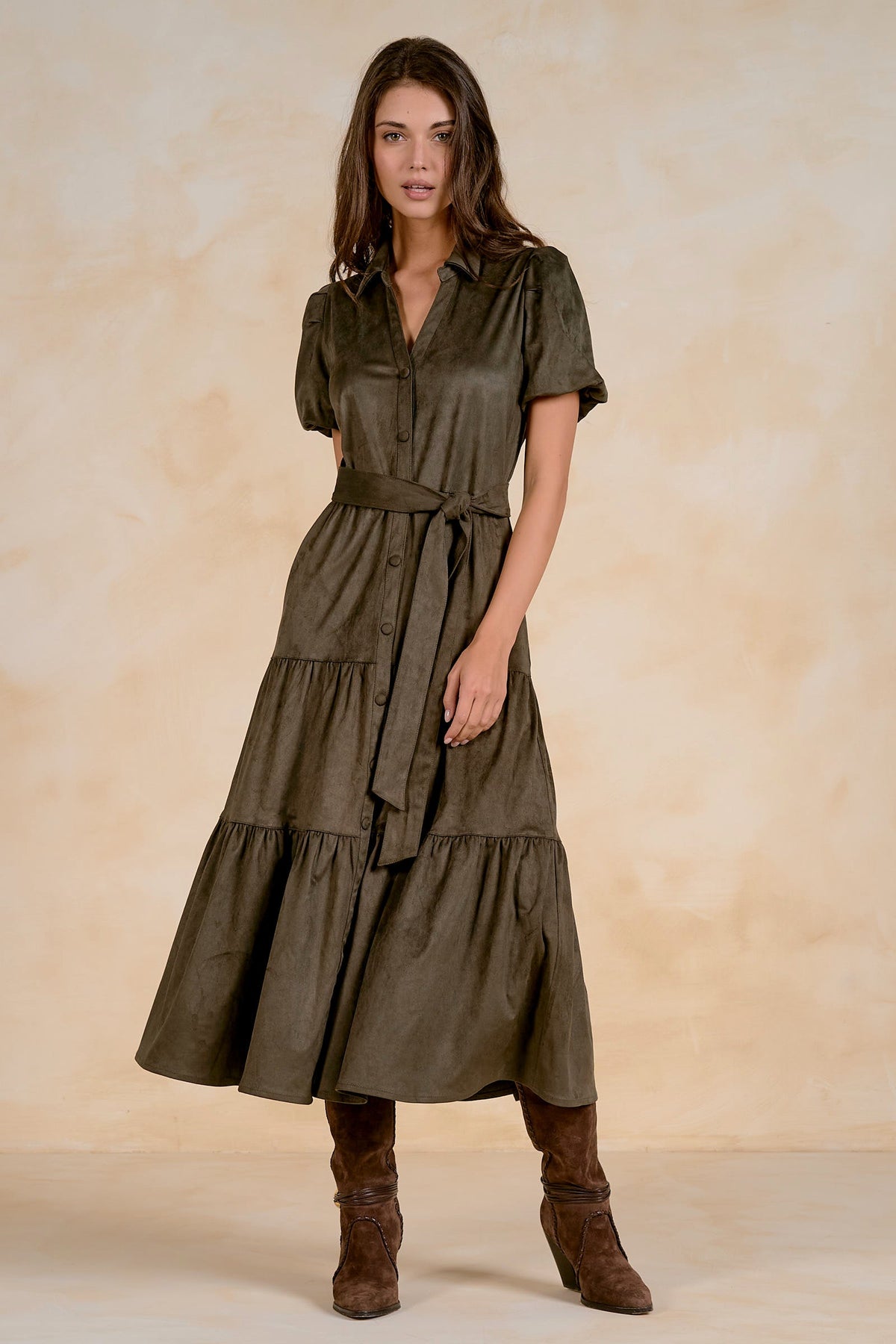 Janet Suede Midi Dress Olive