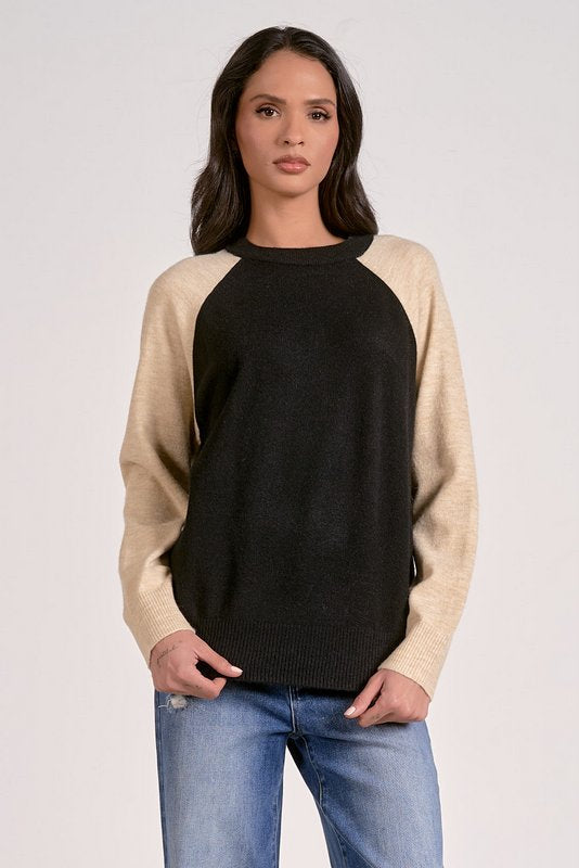 Tatum Crewneck Sweater Black Natural Colorblock