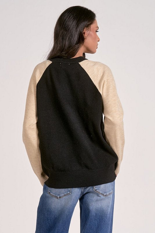 Tatum Crewneck Sweater Black Natural Colorblock