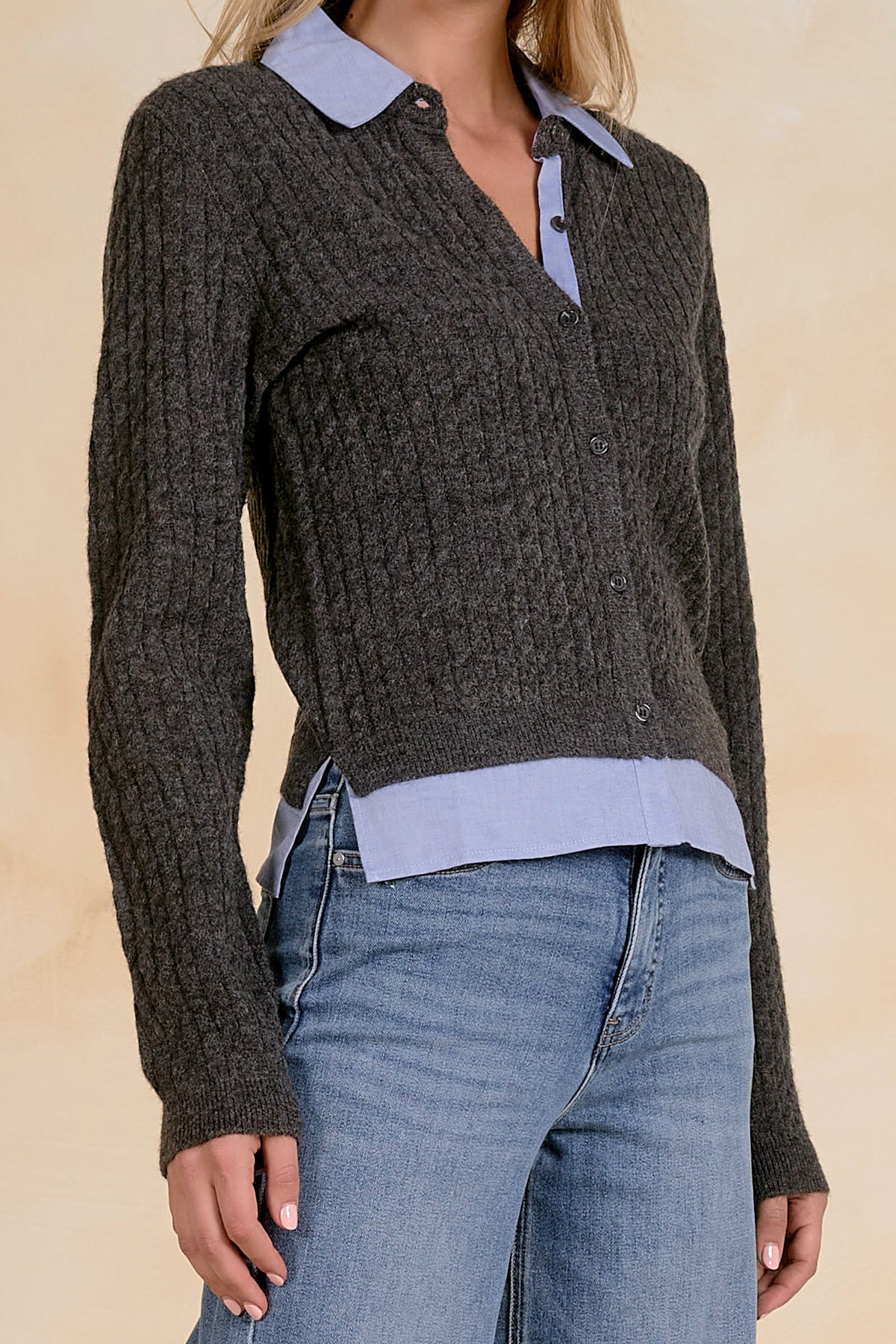 Solly Sweater Cardigan Charcoal Blue