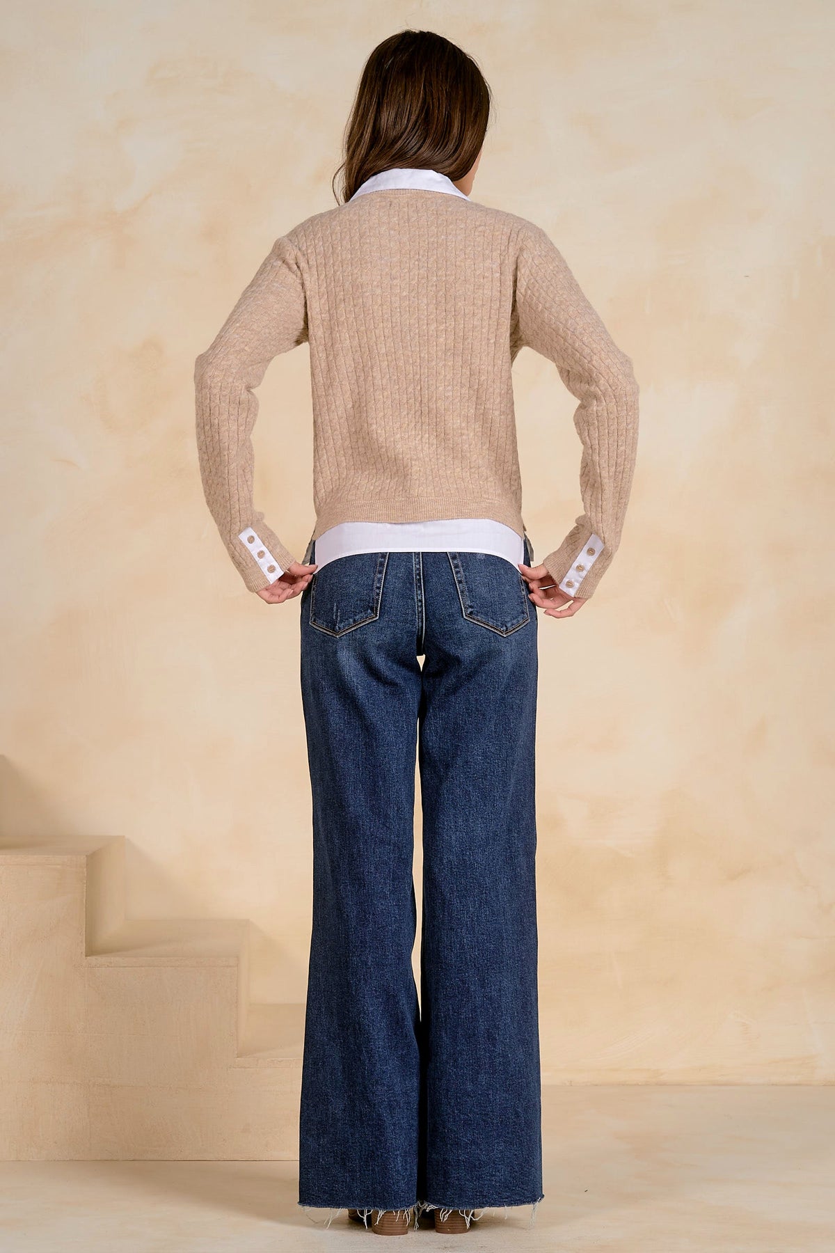 Solly Sweater Cardigan Tan White