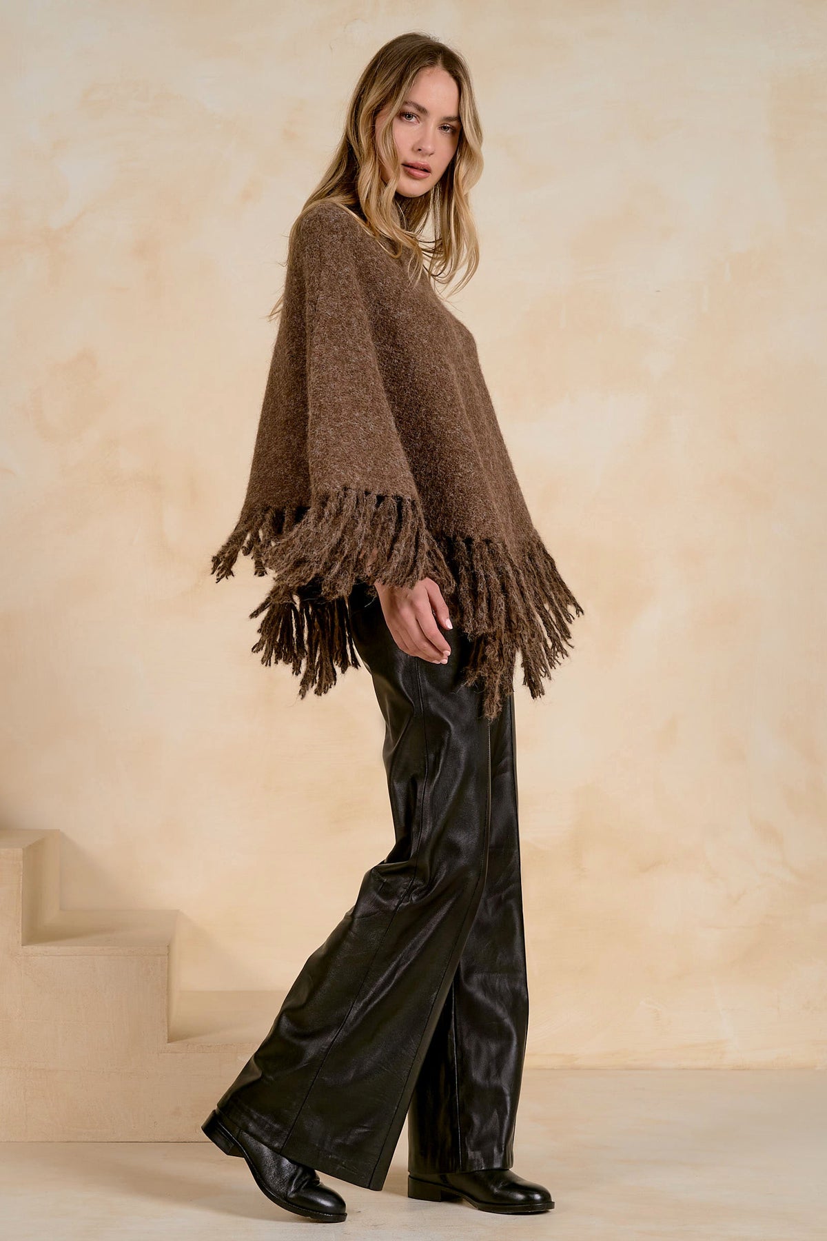Fringe Poncho Brown
