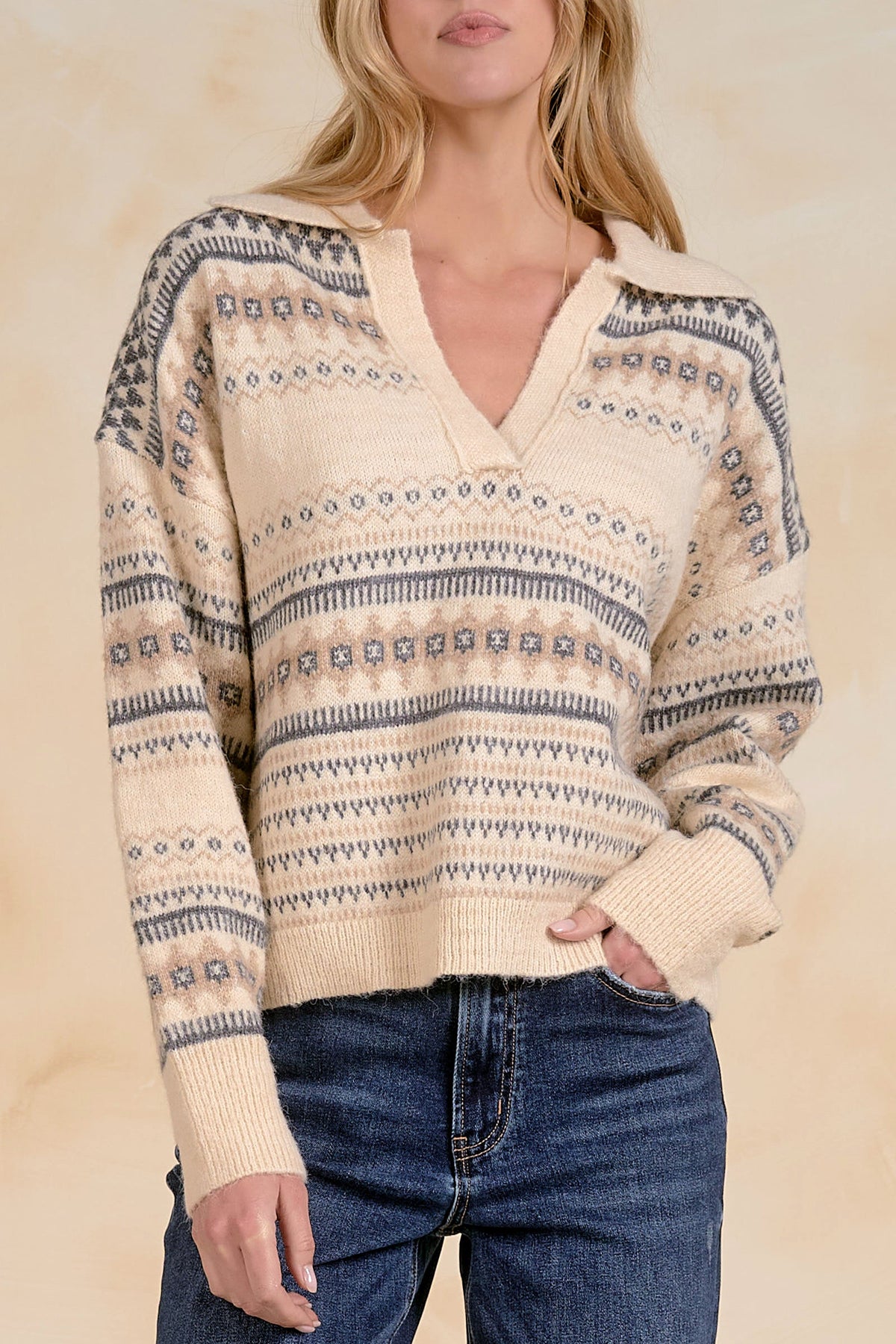 Aztec Sweater Off White