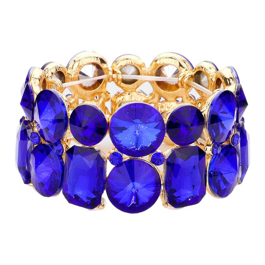 Round Emerald Cut Stone Stretch Evening Bracelet