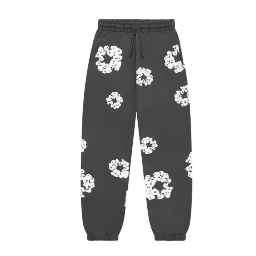 Denim Tears Rhinestone Cotton Wreath Sweatpants Vintage Black