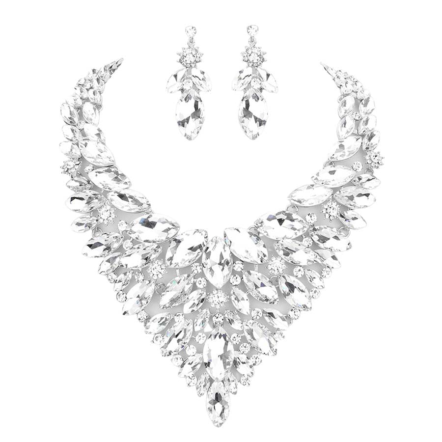 Marquise Stone Cluster Statement Evening Necklace
