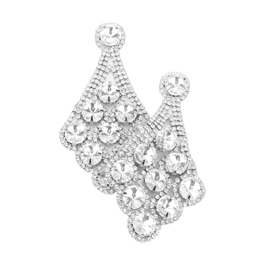 Round Stone Accented Dangle Evening Earrings