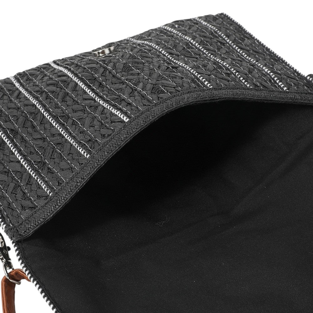 Stitch Detailed Straw Crossbody Bag