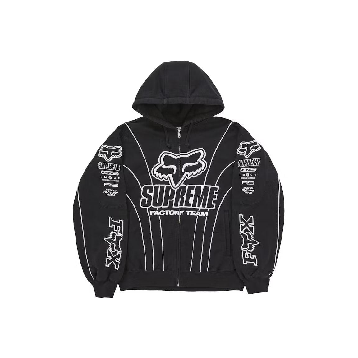Supreme Fox Racing Zip Up Hooded Sweatshirt Black