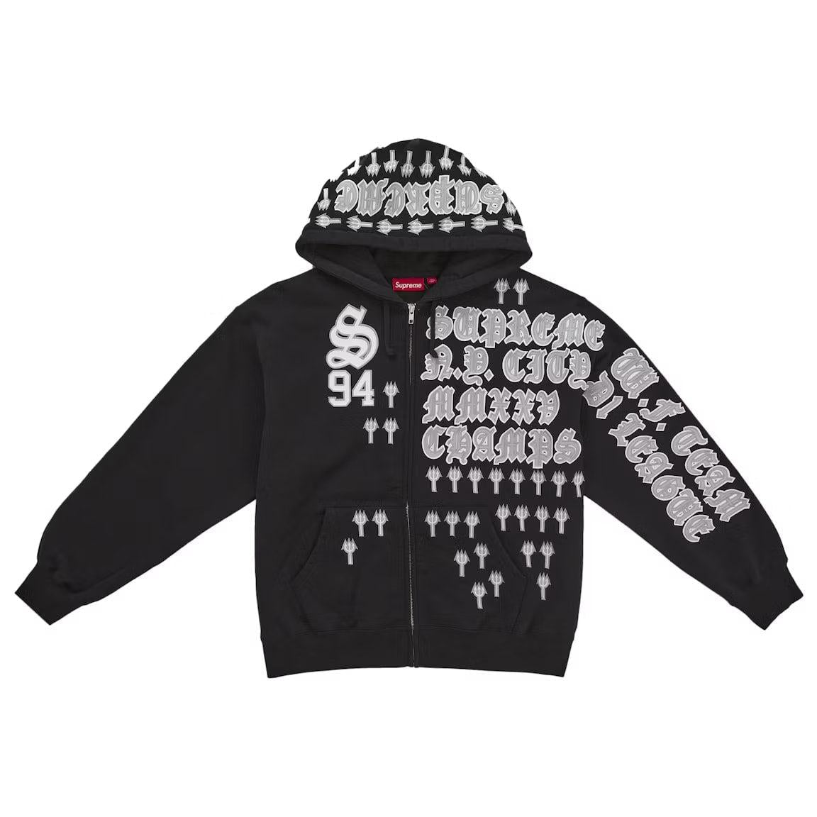 Supreme League Champs Zip Up Hooded Sweatshirt Black
