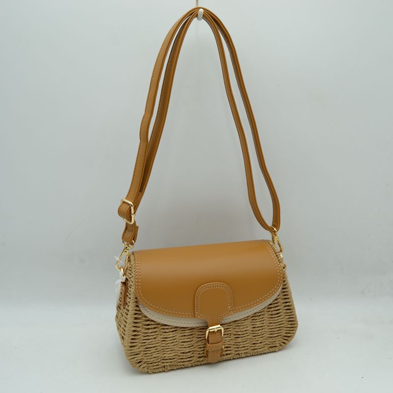 Woven Shoulder Bag with Adjustable Strap and Flap Closure