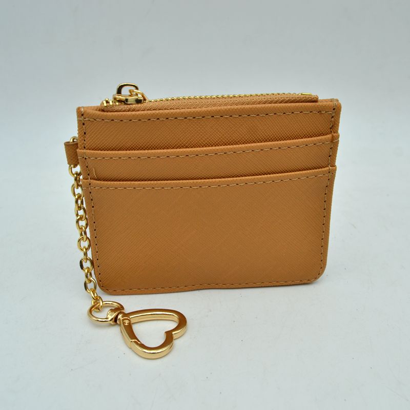 Slim Card Holder Wallet with Zipper Pocket and Heart Keyring