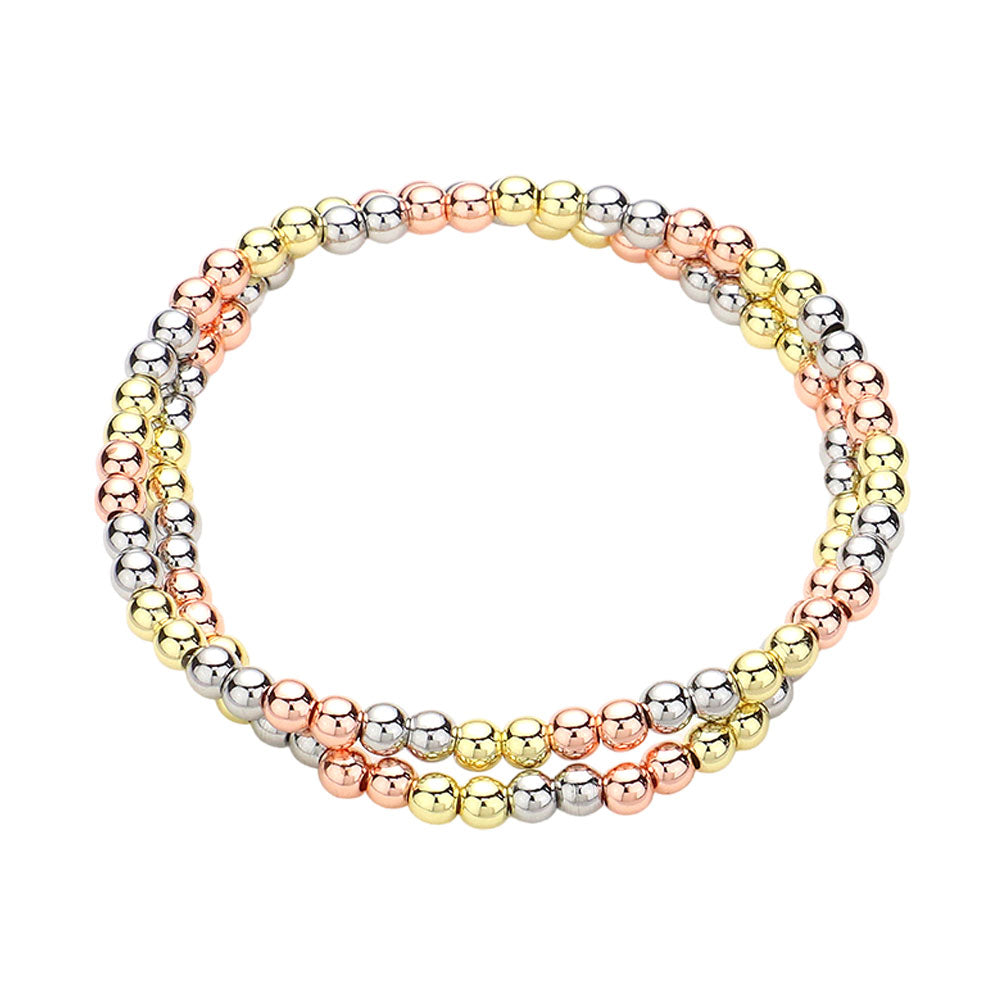 2PCS - Stainless Steel Ball Stretch Multi Layered Bracelets