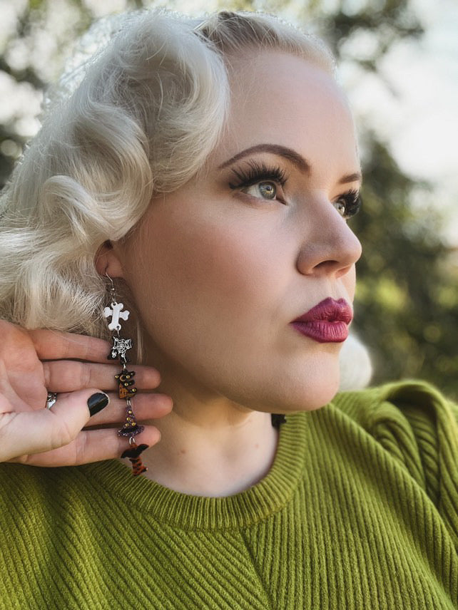 Trick or Treat Halloween Earrings by Lipstick & Chrome — Spooky Drop Earrings