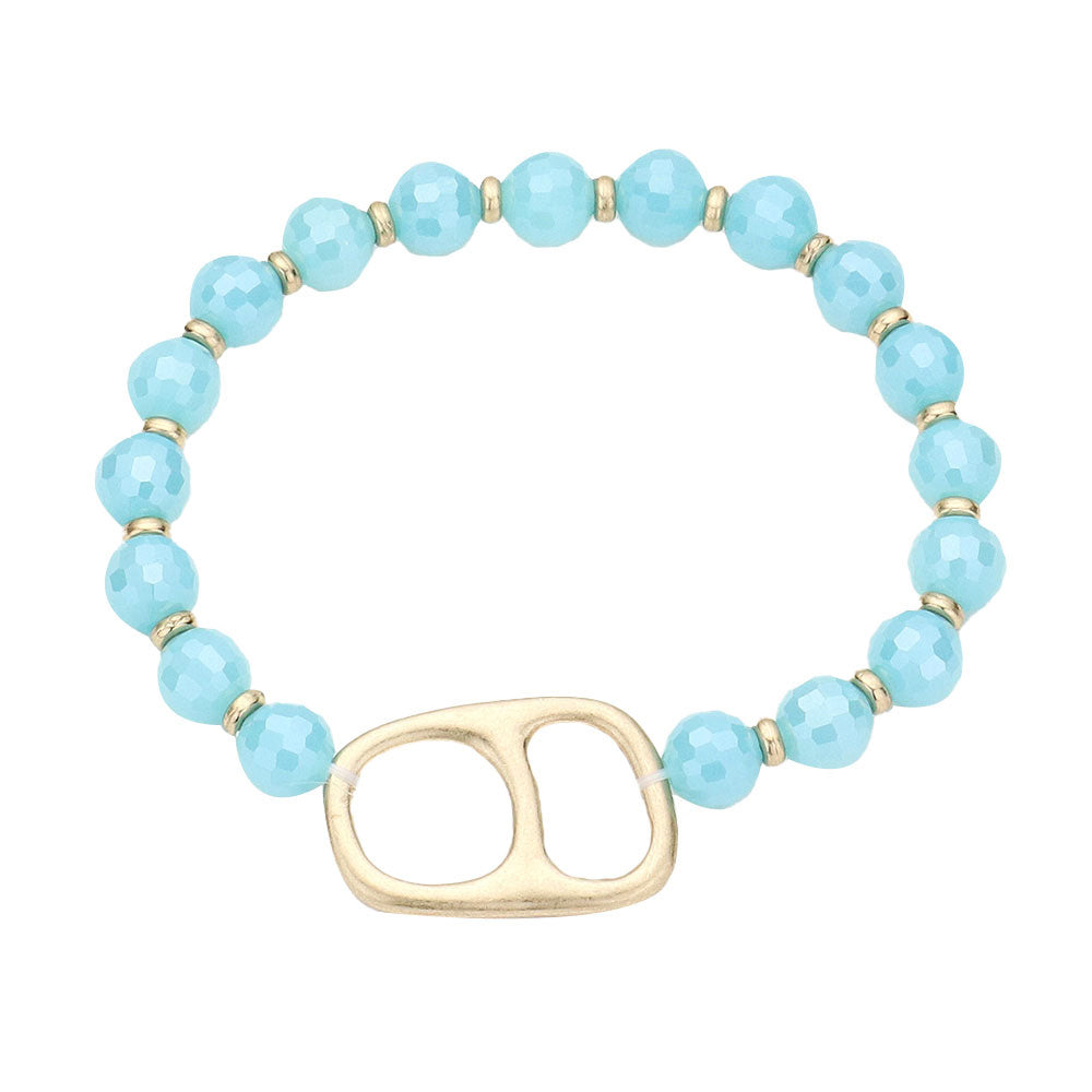 Abstract Metal Accented Faceted Beaded Stretch Bracelet