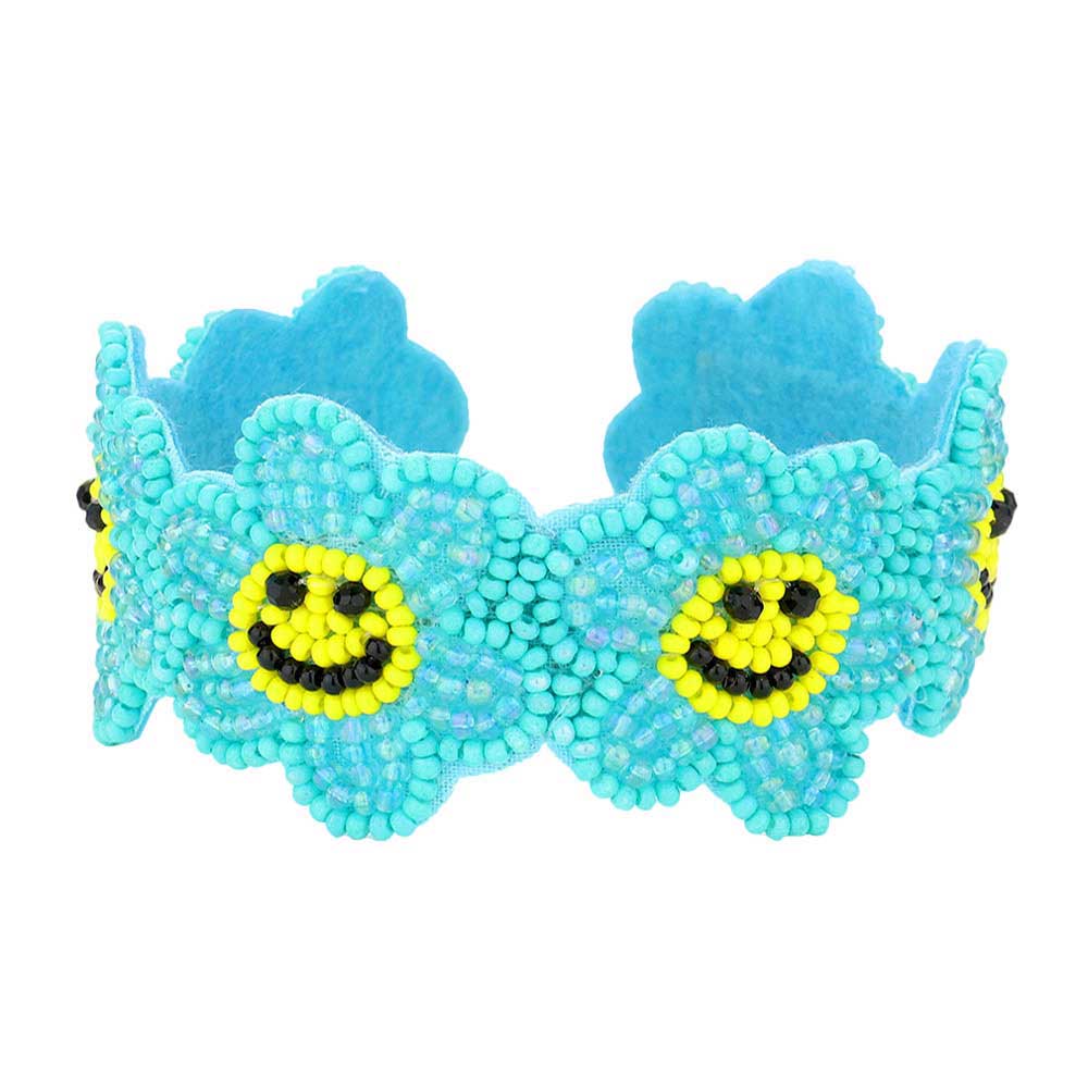 Seed Beaded Smile Flower Cuff Bracelet