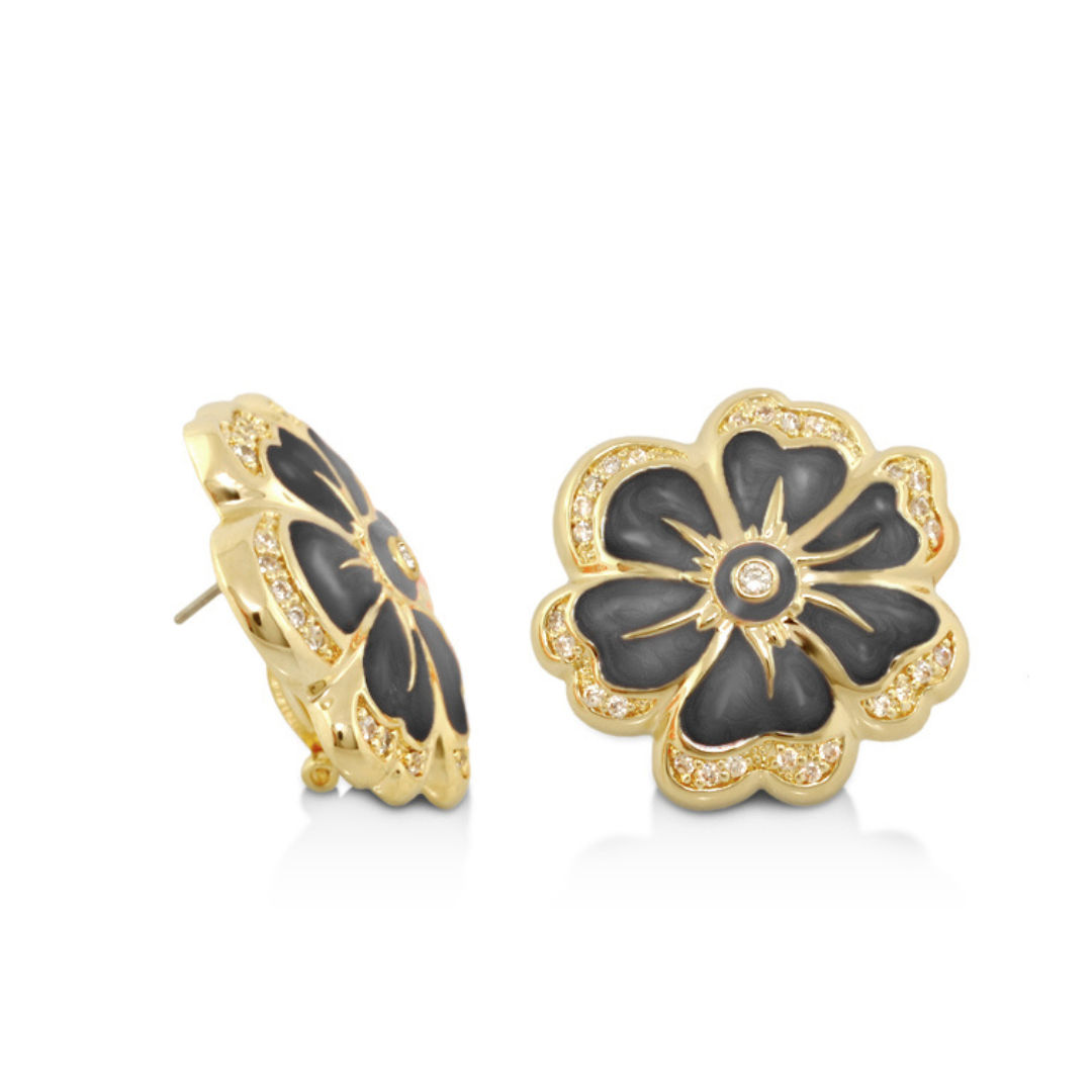 Daisy Swirl Earrings — Pavé Edge Flower Stud