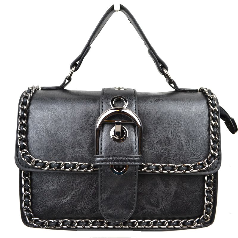 Vintage Crossbody Satchel Bag with Chain Trim
