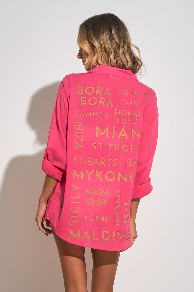 Vista Button Down Hot Pink