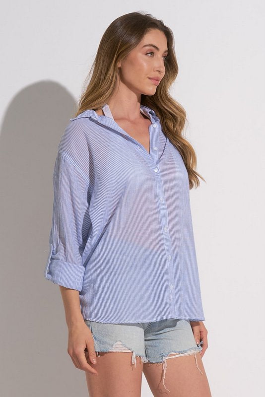 Tropical Button Down Blue White Heart