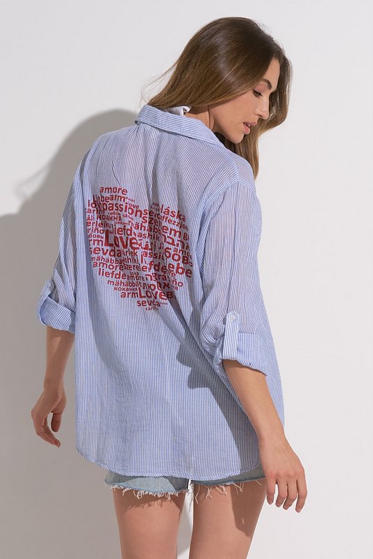 Tropical Button Down Blue White Heart