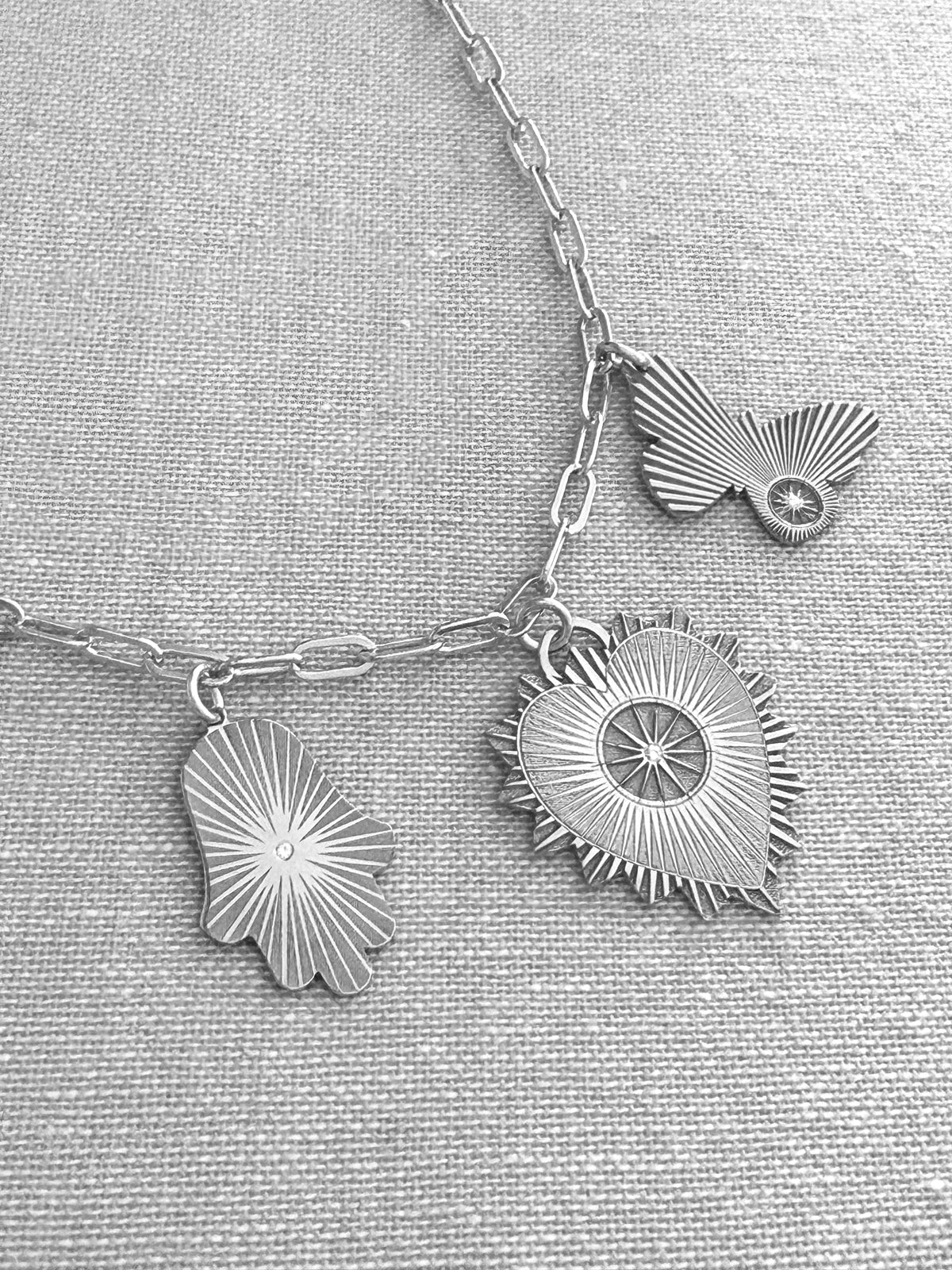 Vesta Triple Diamond Charm Necklace