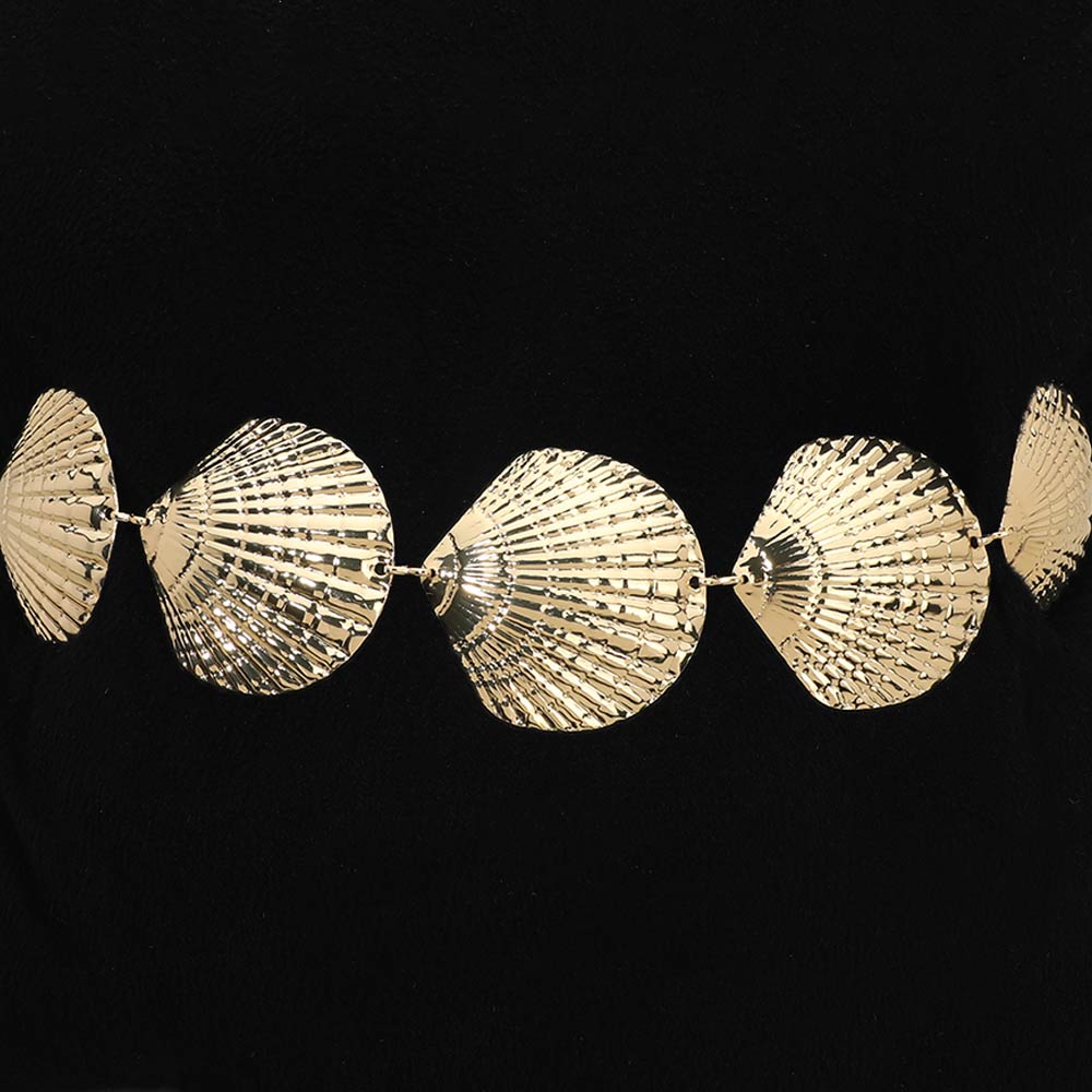 Textured Metal Seashell Link Waist Chain Belt