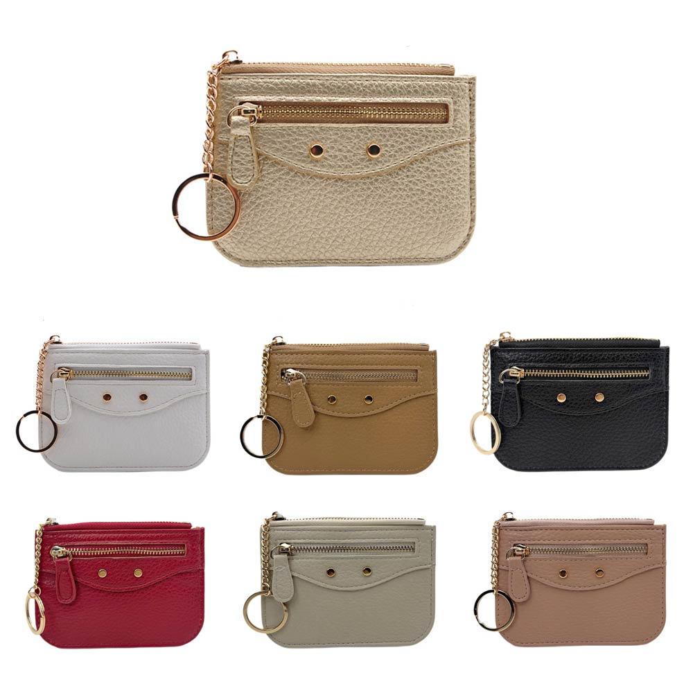 Slim Card Holder Wallet with Zipper Pocket and Heart Keyring
