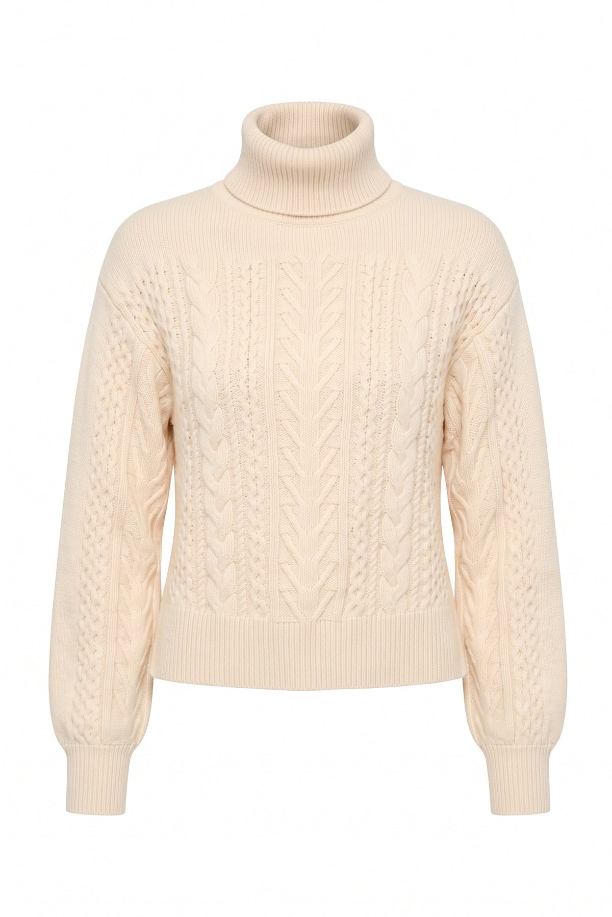 Wabi Mix Sweater Mixed-Stitch Cableknit Turtleneck