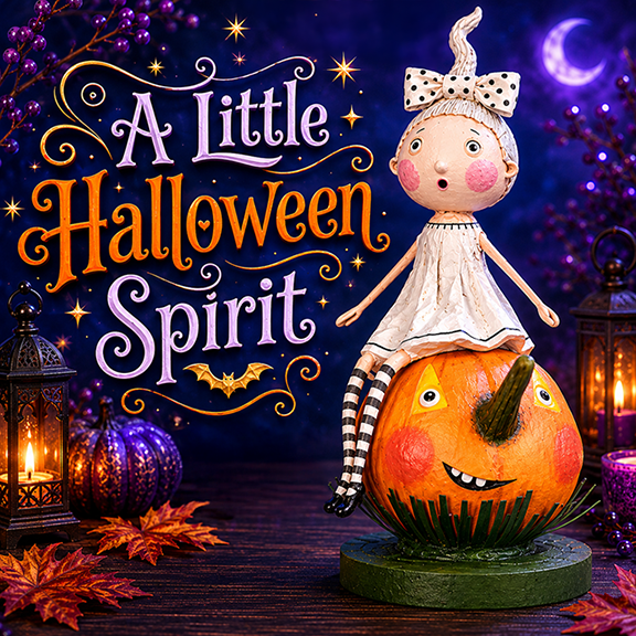 A Little Halloween Spirit Figurine by Lori Mitchell — 6.5-Inch Poly Resin Folk Art Collectible by Quirks! at Shirley Shoppe