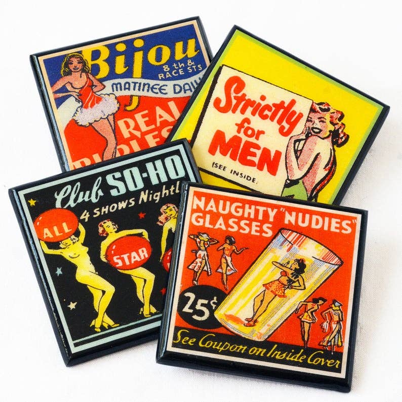 A Little Naughty: Vintage Burlesque Drink Coaster Set by Quirks! at Shirley Shoppe