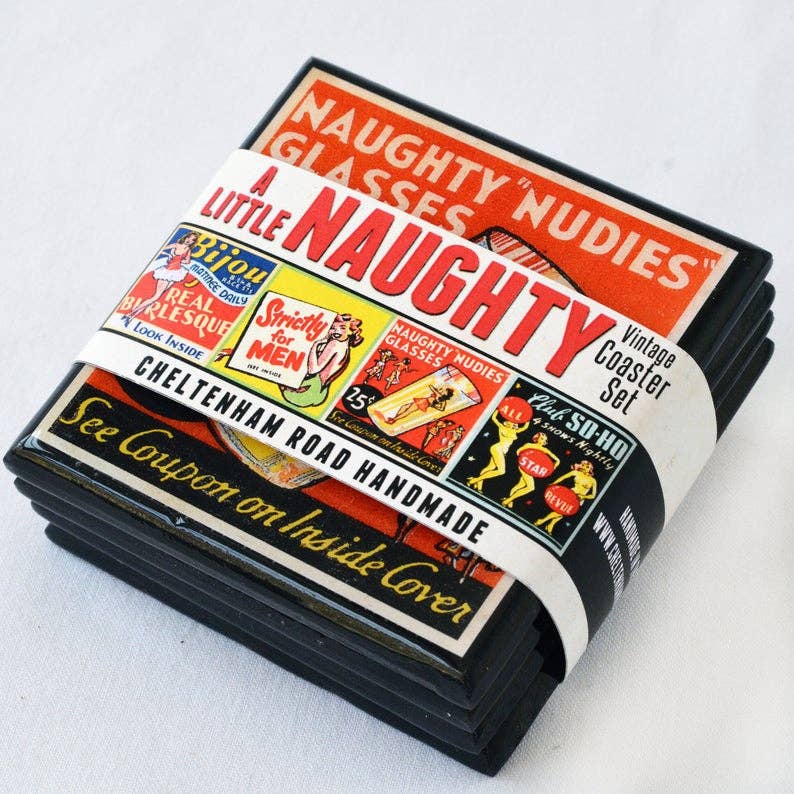 A Little Naughty: Vintage Burlesque Drink Coaster Set by Quirks! at Shirley Shoppe