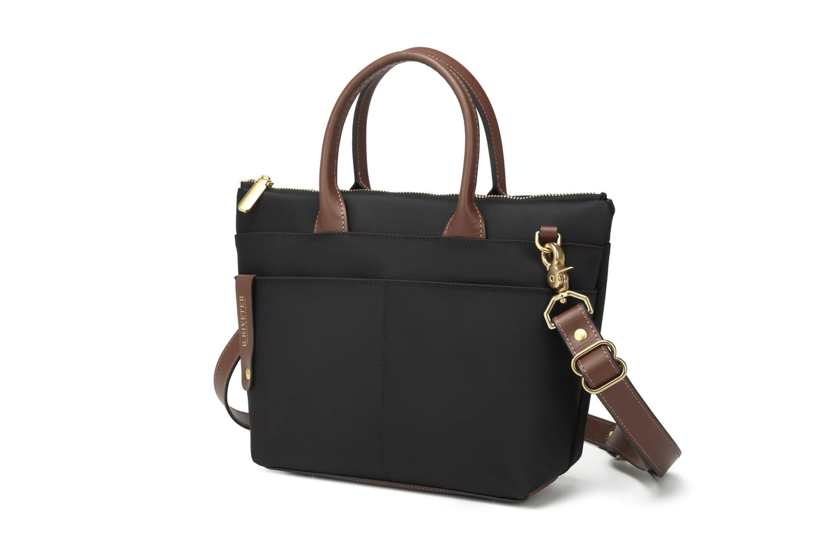 Dot Tote | Black Nylon + Brown Leather