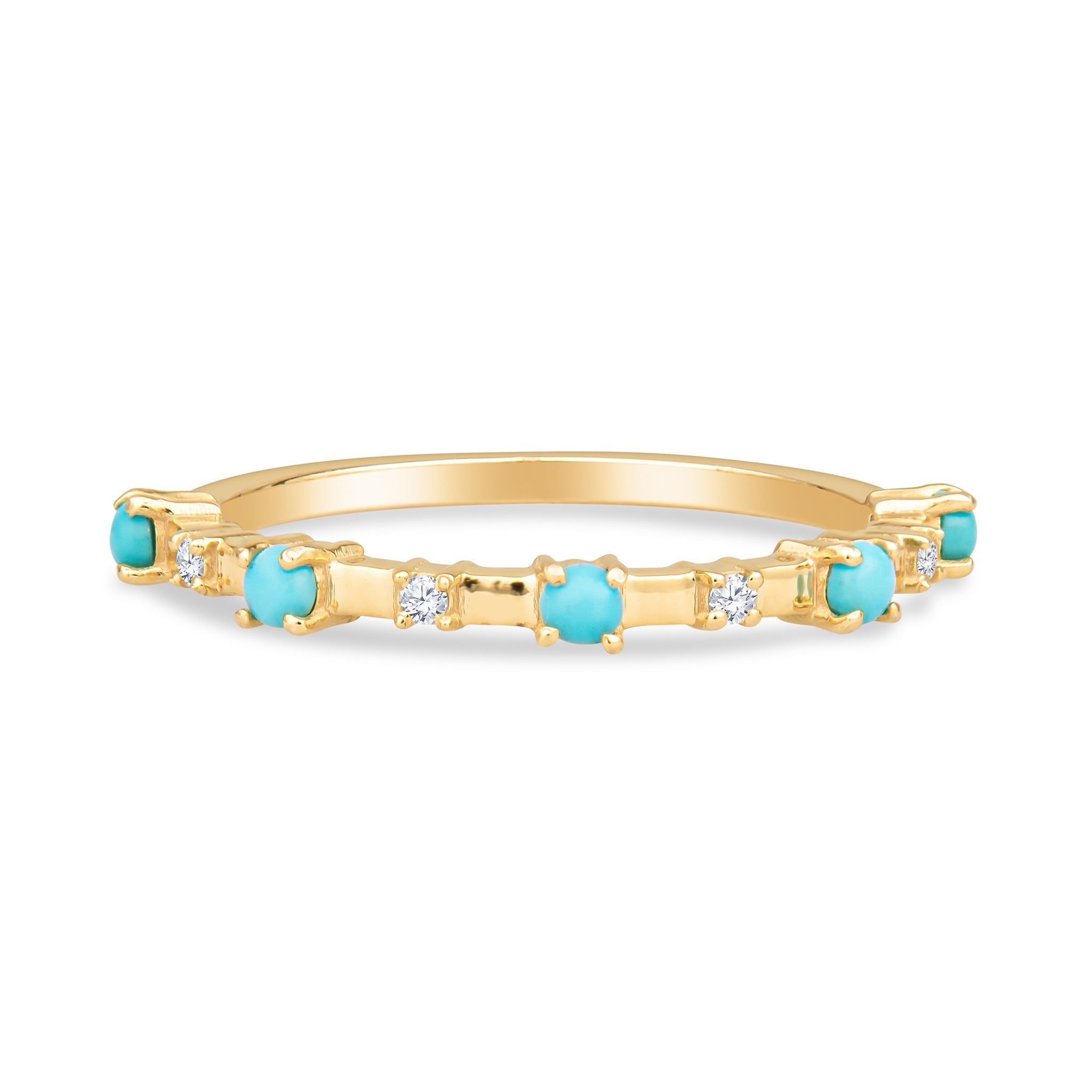 Alyssa 14K Gold Turquoise Dainty Ring with White Diamonds by Christina Greene at Shirley Shoppe