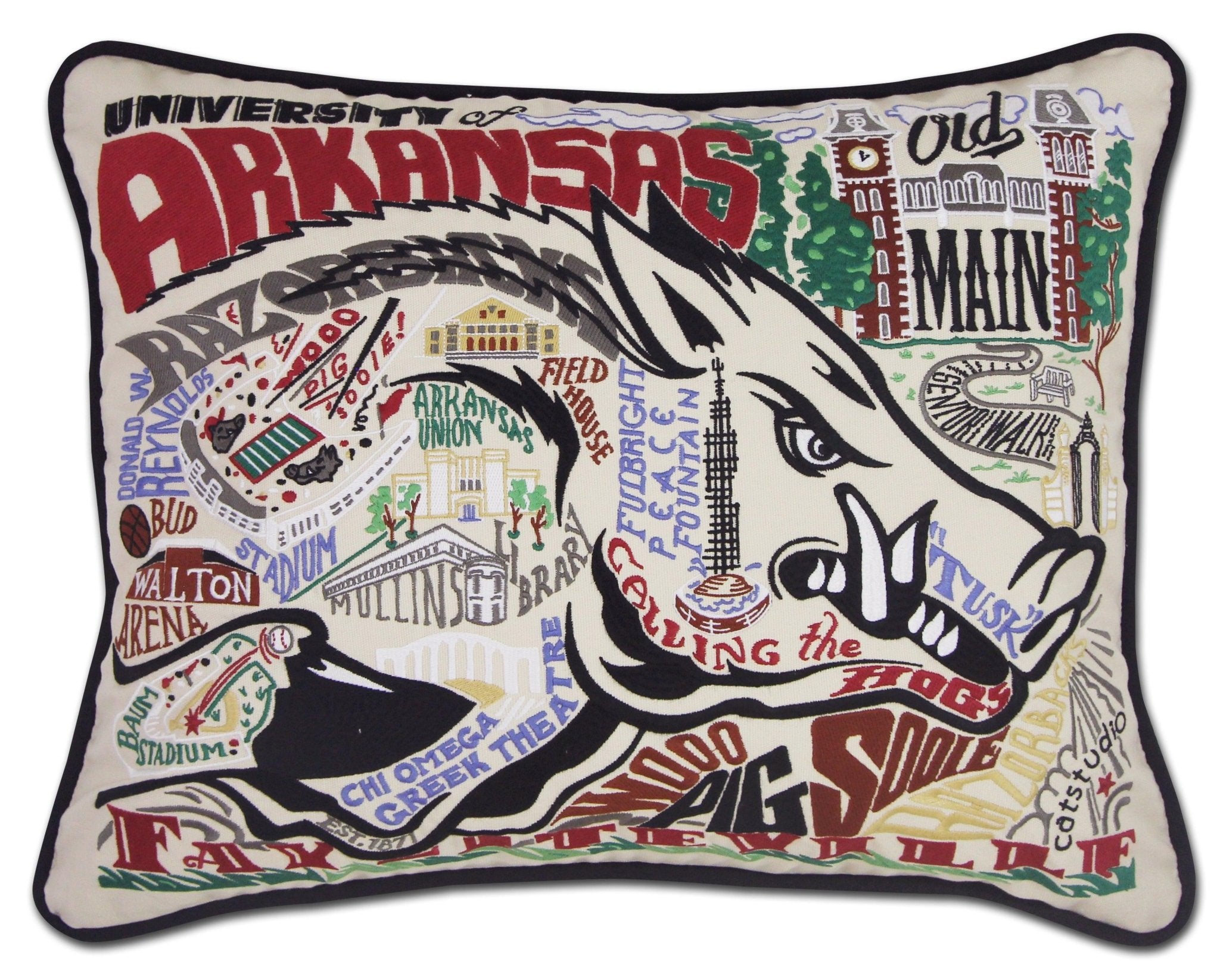 Arkansas, University of Collegiate Hand - Embroidered Pillow by Quirks! at Shirley Shoppe