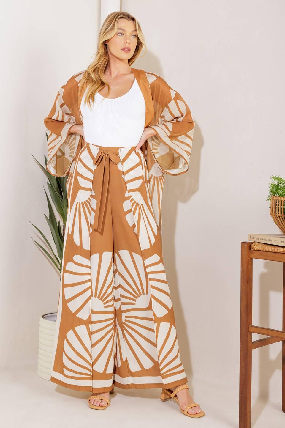 AWAITING LOVE WOVEN KIMONO COVER UP AND PANT SET by Flying Tomato at Shirley Shoppe