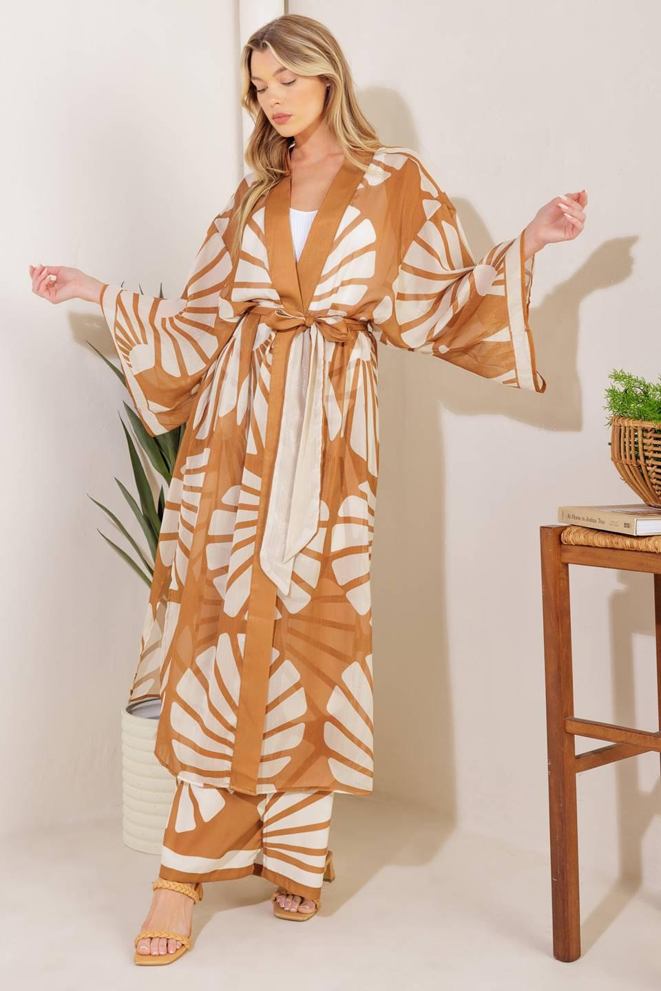 AWAITING LOVE WOVEN KIMONO COVER UP AND PANT SET by Flying Tomato at Shirley Shoppe